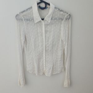 Johnny Was Sheer Boho White Floral Blouse